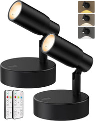 Zoomable Spot Lights Indoor, Rechargeable Picture Light with Remote, Dimmable CCT Spotlight for Wall Art, 6000mAh Uplights with Timer for Plant Artwork Painting Sofa Corner Black 2Pack
