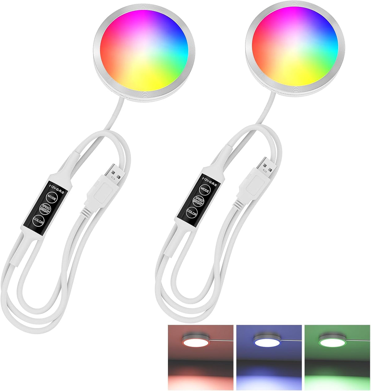 Puck Lights 5V Single USB Powered,RGB Color Temperature Adjustable & Dimmable Under Cabinet Light,3D Printer LED Lamp Kit for Cabinet,Wardrobe,Showcase 2 Pack