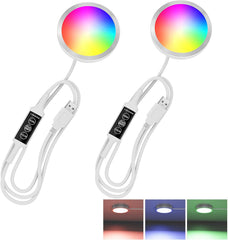 Puck Lights 5V Single USB Powered,RGB Color Temperature Adjustable & Dimmable Under Cabinet Light,3D Printer LED Lamp Kit for Cabinet,Wardrobe,Showcase 2 Pack