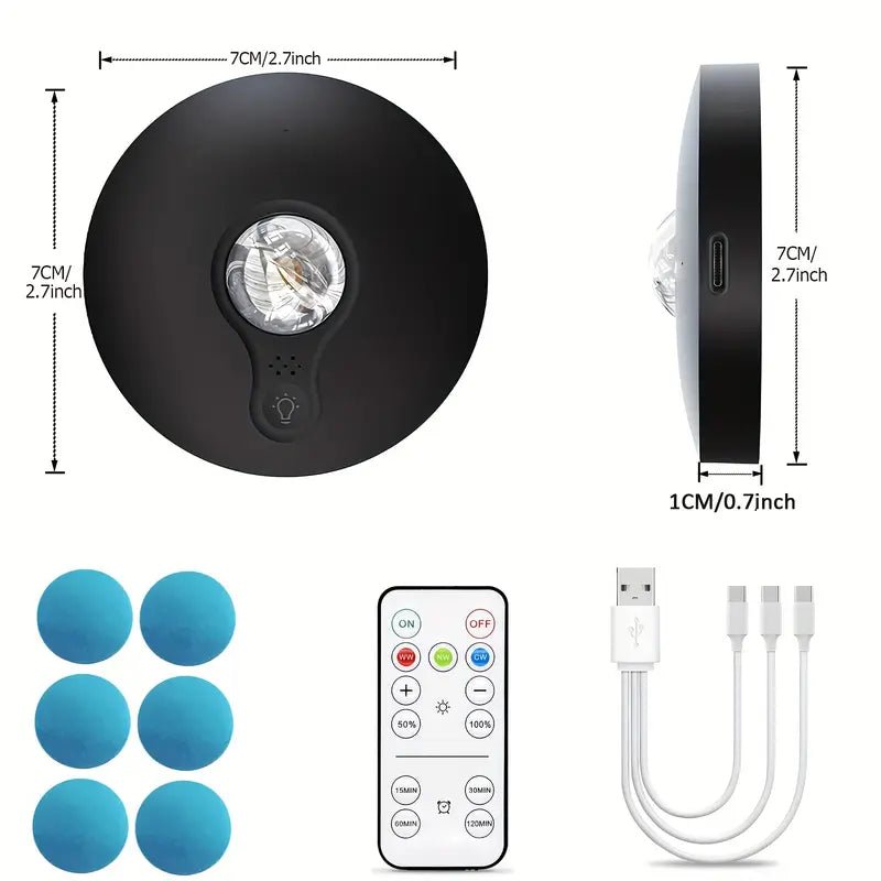 3 Light/6 Light Set, LED, Ultra-Thin 2Cm 0.7Inch, Remote Control, Lens, Rechargeable, Magnetic Installation, Cabinet Light, Display Case Light for Figurines, Black