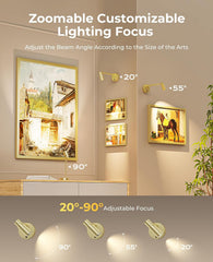 Zoomable Picture Light for Wall, Battery Operated Art Light for Paintings CCT Dimmable Spotlight for Wall Art Wall Light with Remote Control for Living Room Gallery Dartboard Bathroom Light Gold