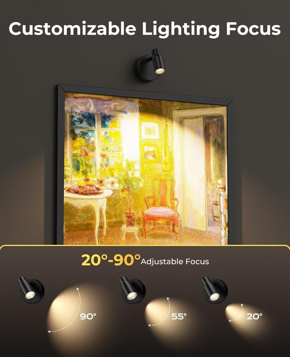 Zoomable Spot Light Indoor, Rechargeable Picture Light with Remote, Dimmable CCT Spotlight for Wall Art, Battery Uplight Indoor with Timer for Plant Artwork Painting Sofa Corner 1PC - wall sconce - AIBOO