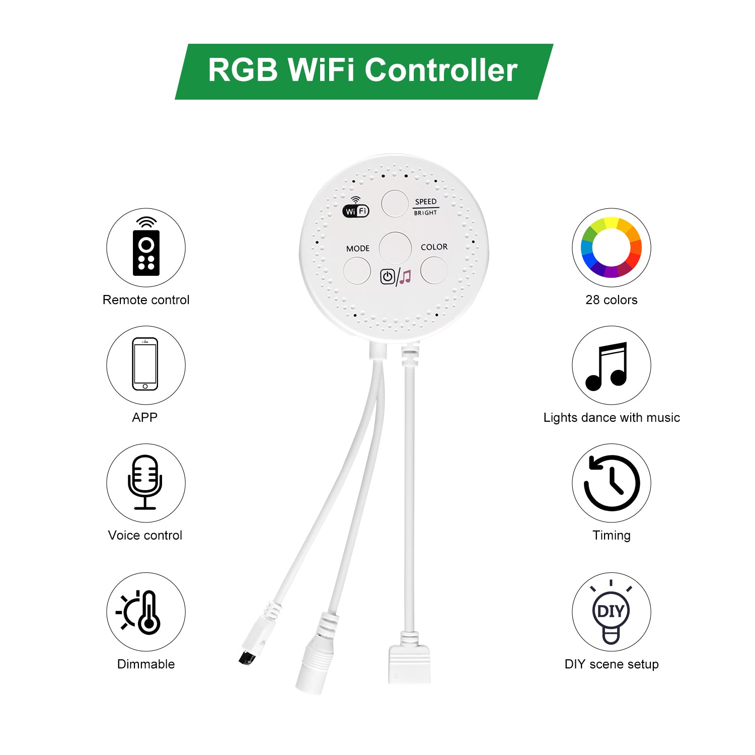 AIBOO RGB/RGBW WiFi Controller with Remote for RGB/RGBW LED Puck light，Compatible with Alexa and Google Assistant