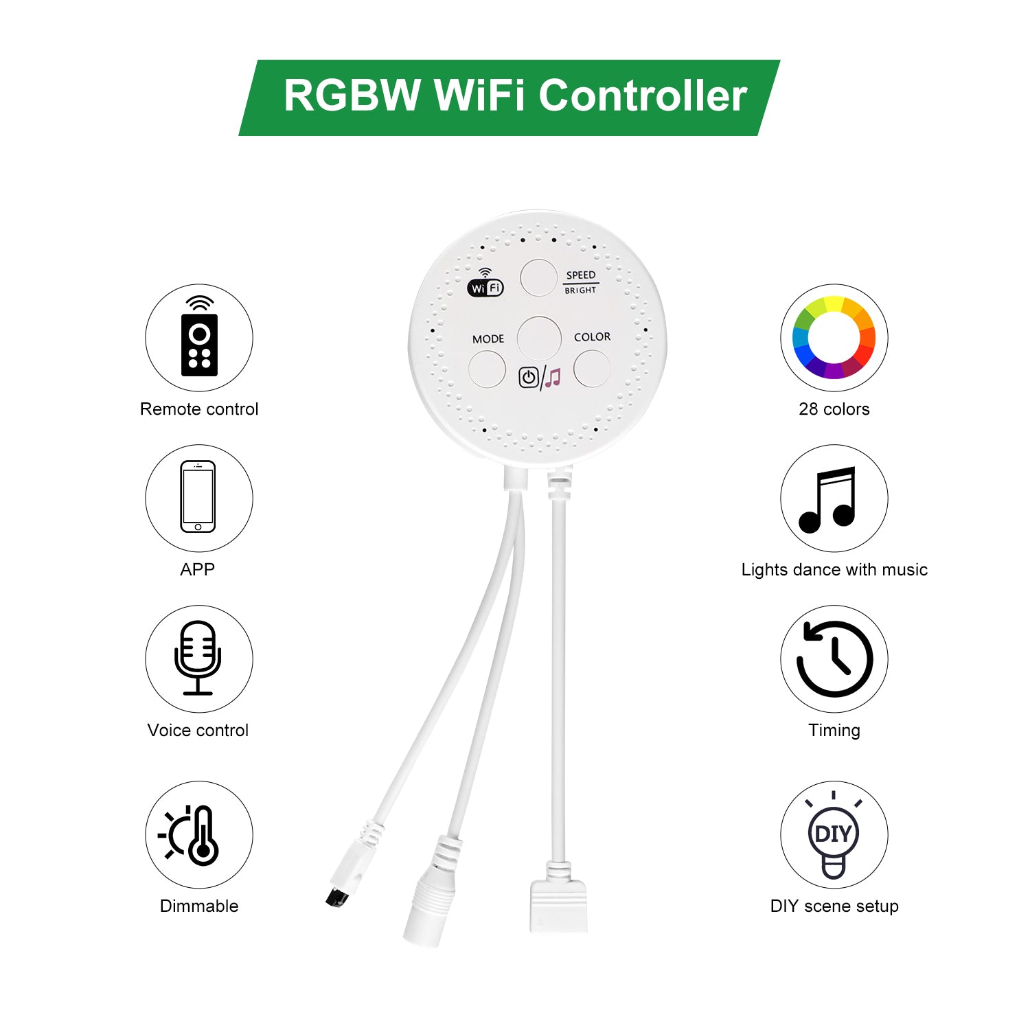 AIBOO RGB/RGBW WiFi Controller with Remote for RGB/RGBW LED Puck light，Compatible with Alexa and Google Assistant