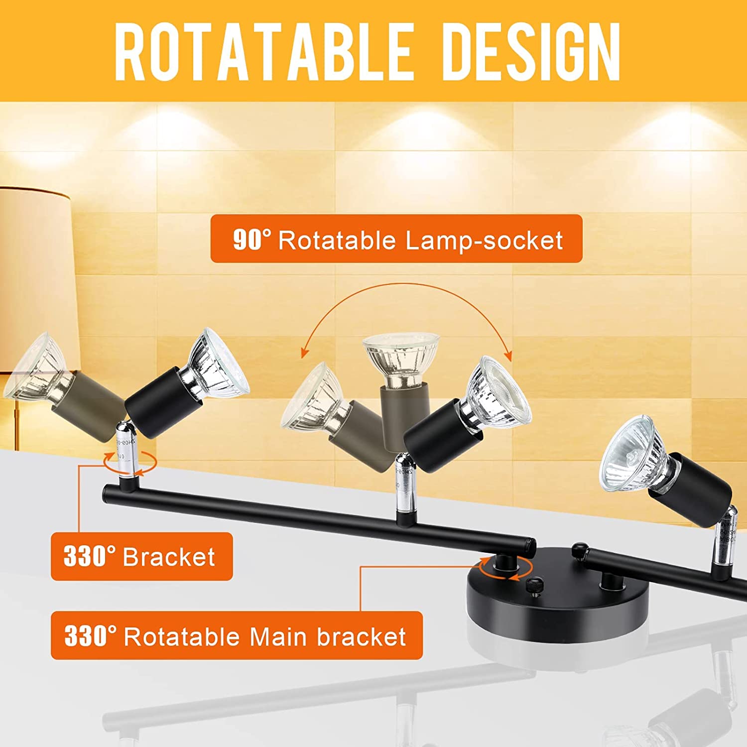 Track Lighting Kit, 4 Head Foldable Ceiling Spot Light (BLack,Bulbs Not Included)