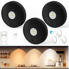 3 Light/6 Light Set, LED, Ultra-Thin 2Cm 0.7Inch, Remote Control, Lens, Rechargeable, Magnetic Installation, Cabinet Light, Display Case Light for Figurines, Black