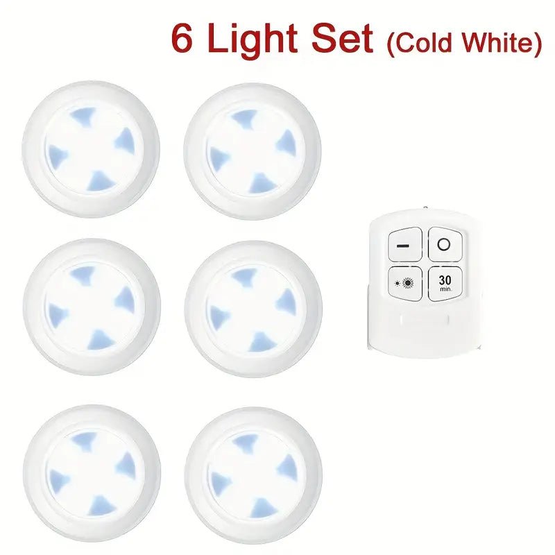 3-Light/6-Light LED Set, Remote Control, Battery-Powered, Warm White or Cool White Light Options, Cabinet Lights, Suitable for Kitchen Cabinets, Display Cabinets for Action Figures, Showcase Cabinets, Bedrooms, and Kitchens (Batteries Not Included)