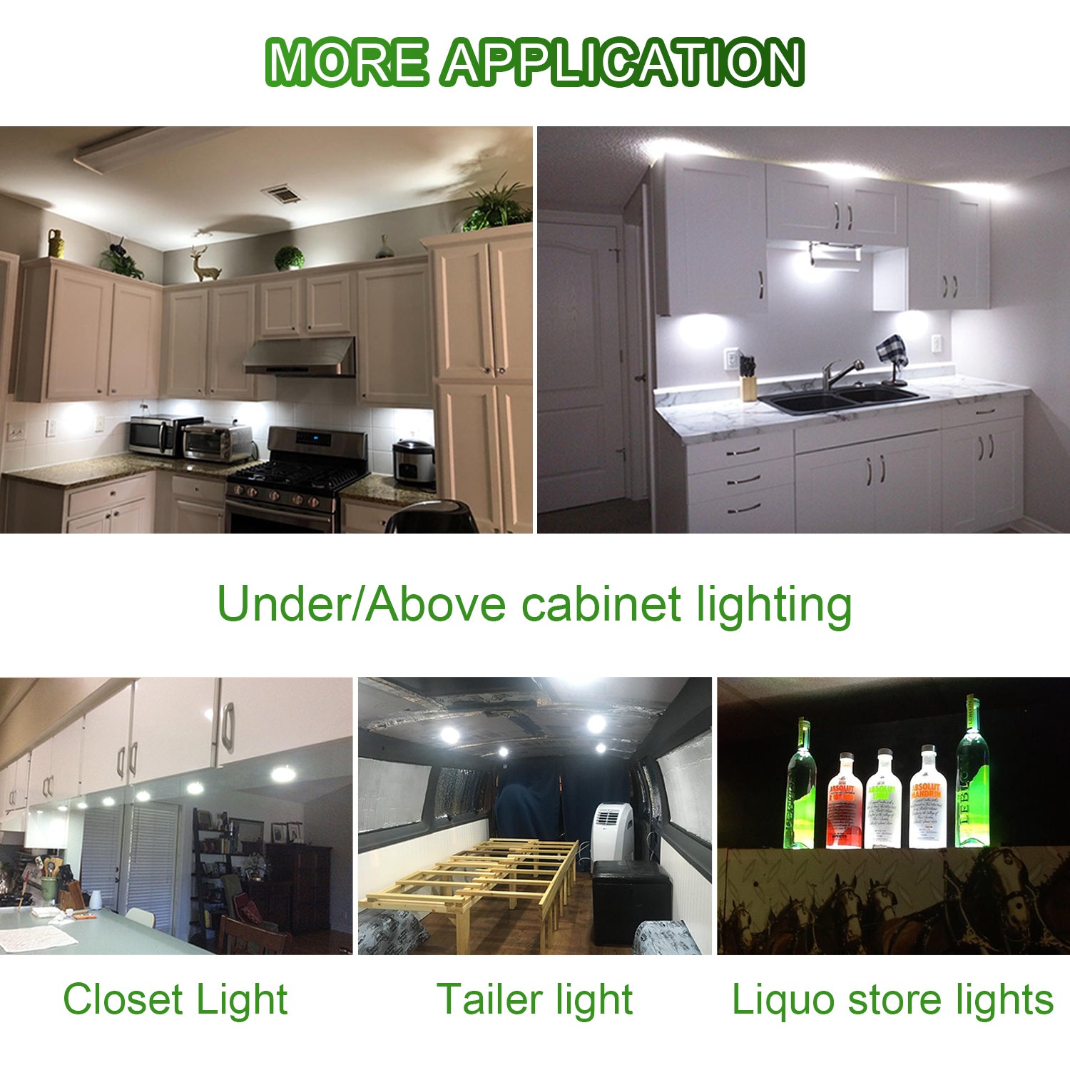 AIBOO Black Led Under Cabinet Lamp round 8 counter Lights Lighting Kit touch dimmer switch for cupboard Kitchen
