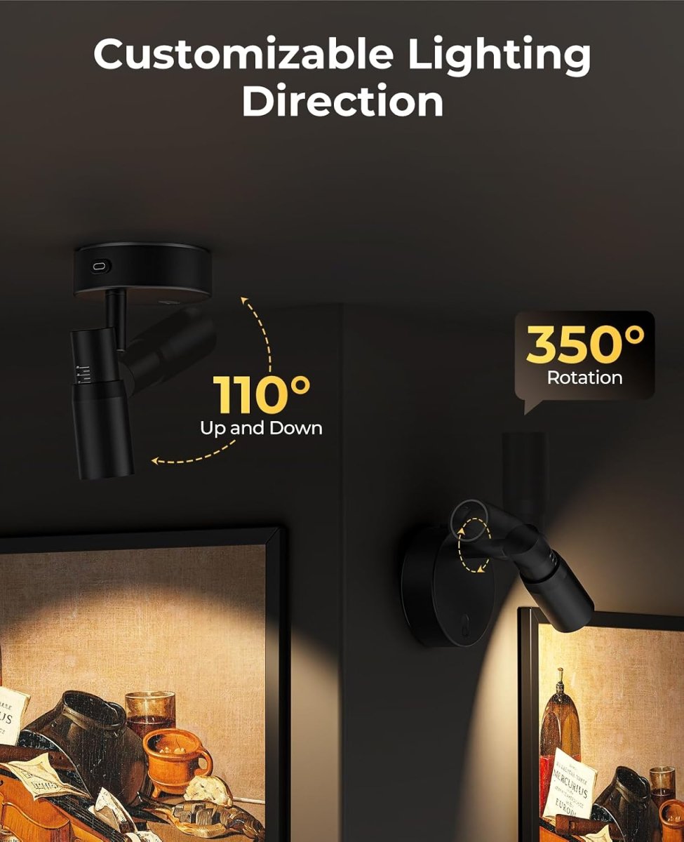 Zoomable Spot Light Indoor, Rechargeable Picture Light with Remote, Dimmable CCT Spotlight for Wall Art, Battery Uplight Indoor with Timer for Plant Artwork Painting Sofa Corner 1PC - wall sconce - AIBOO