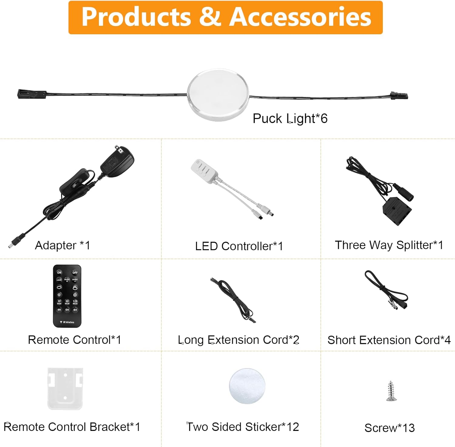 Lot de 6 rondelles lumineuses LED connectables, éclairages intelligents sous les armoires, éclairages LED à intensité variable avec télécommande Alexa APP pour luminaires de comptoir de cuisine (3000 K, blanc chaud)