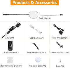 6 Pack Linkable LED Puck Lights,Smart Under Cabinet Lights Plug in,Dimmable LED Cabinet Lights with Alexa Remote APP Control for Counter Kitchen Lighting Fixtures (3000K,Warm White)