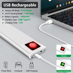 Lumières à détecteur de mouvement à LED, lumière USB sans fil rechargeable 72 LED sous les placards de cuisine avec aimant pour armoire, escaliers, placards (blanc chaud, lot de 2)