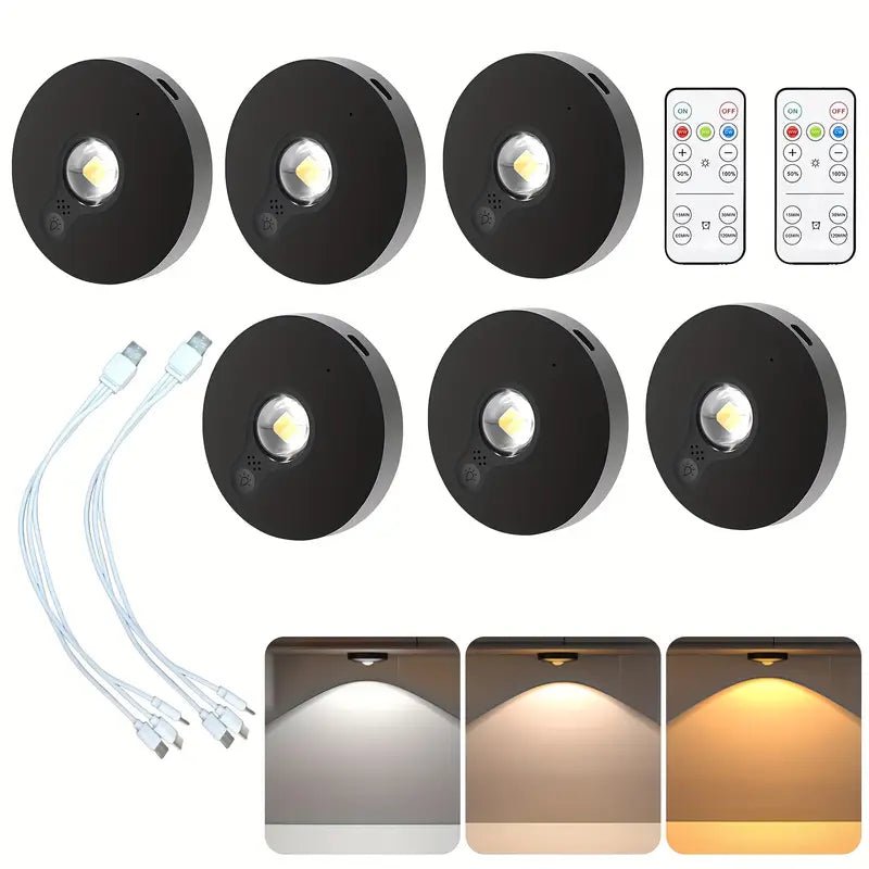 3 Light/6 Light Set, LED, Ultra-Thin 2Cm 0.7Inch, Remote Control, Lens, Rechargeable, Magnetic Installation, Cabinet Light, Display Case Light for Figurines, Black