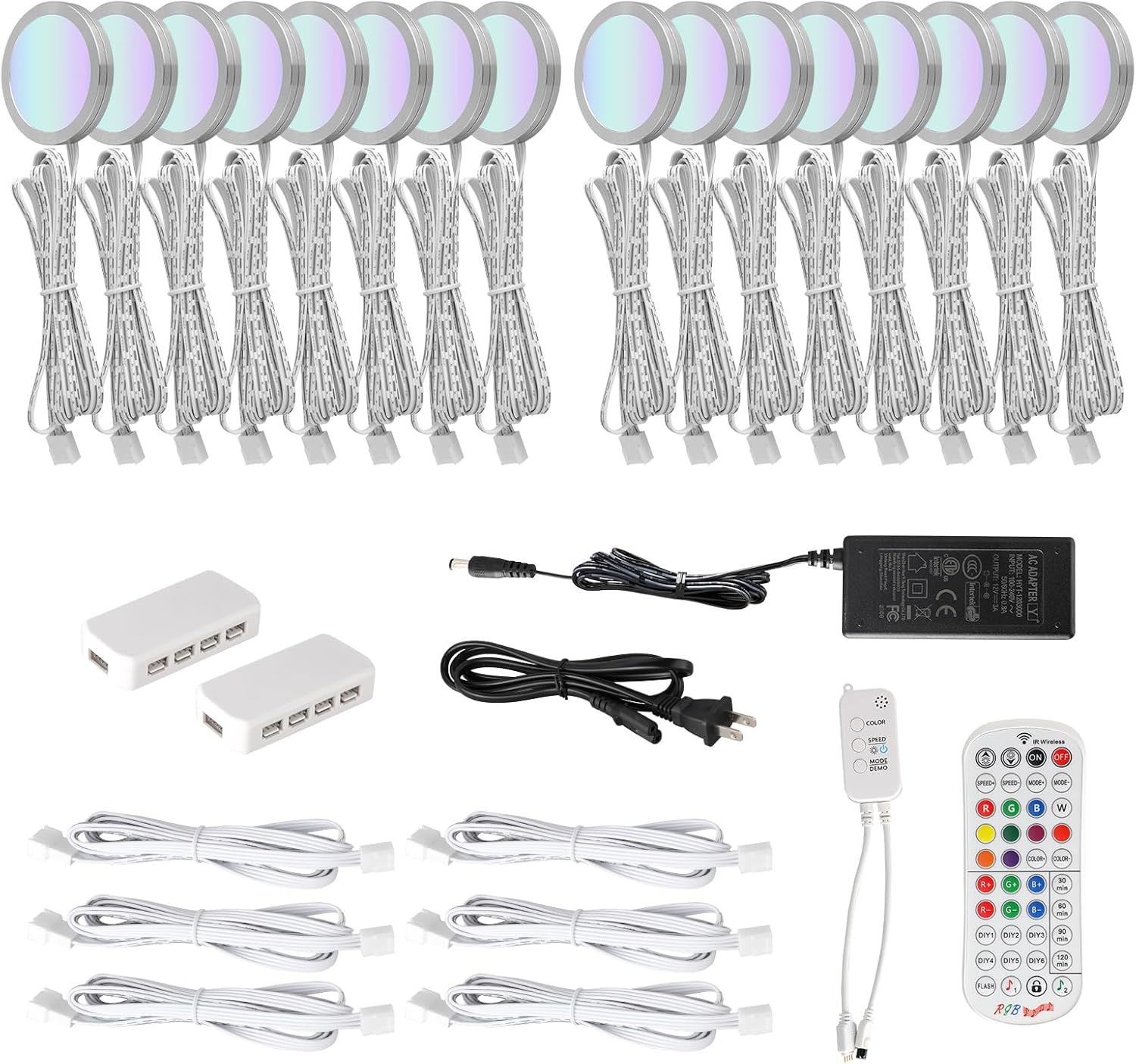 16er-Pack RGB-Puck-Lichter mit mehreren Farben und Musiksynchronisation, dimmbare Unterschrankleuchten für den Innenbereich mit Fernbedienung, App-Steuerung, LED-Leuchten mit Speicherfunktion für Unterbauregale und Schrankbars