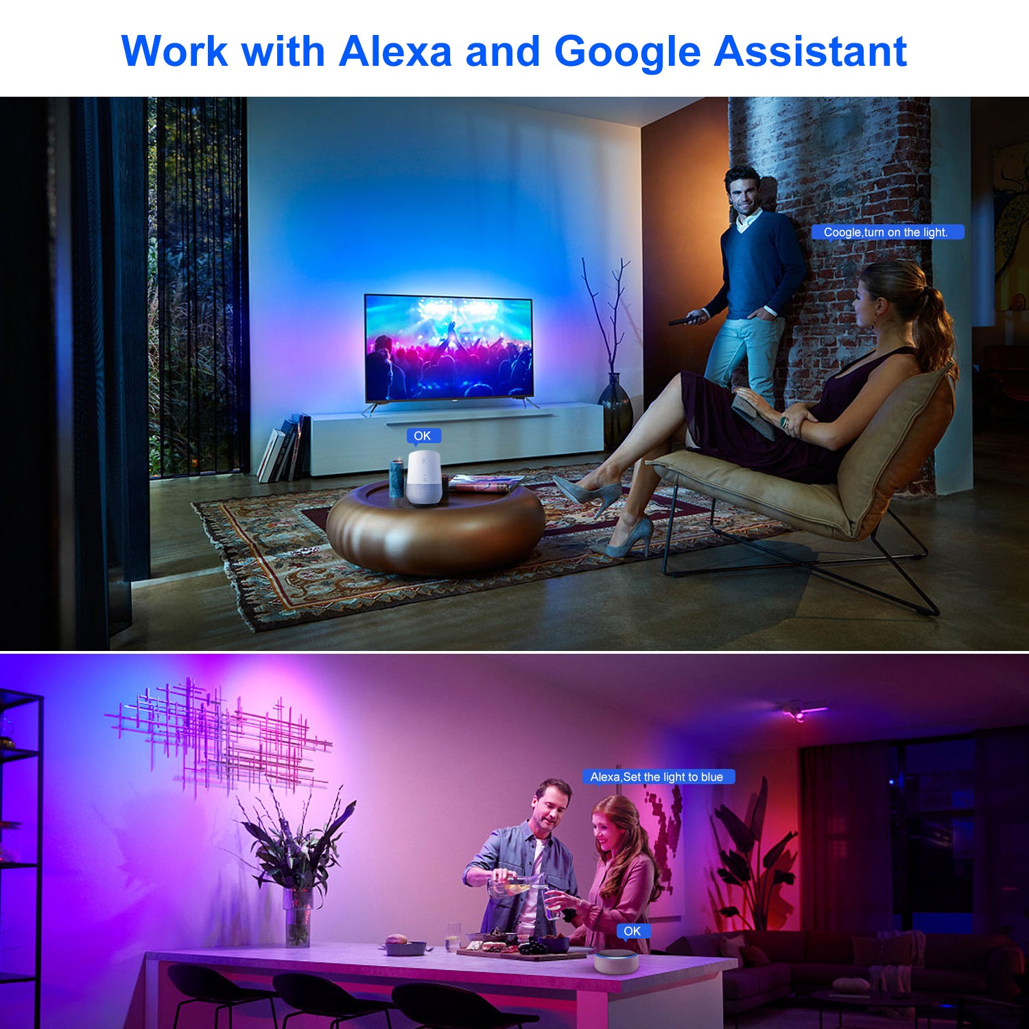 Contrôleur WiFi AIBOO RGB/RGBW avec télécommande pour lumière LED RGB/RGBW, compatible avec Alexa et Google Assistant