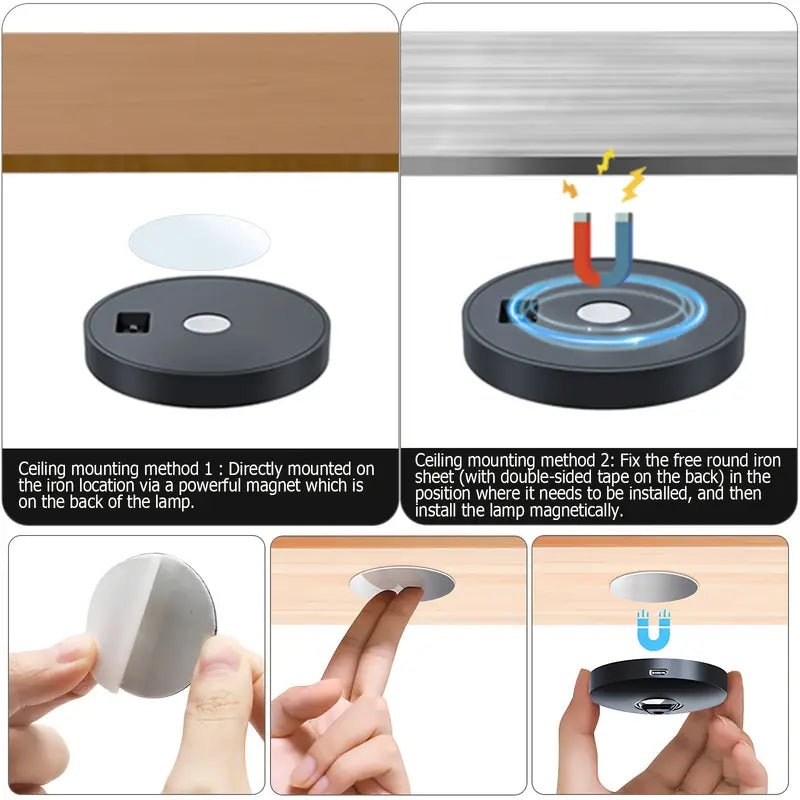 3 Light/6 Light Set, LED, Ultra-Thin 2Cm 0.7Inch, Remote Control, Lens, Rechargeable, Magnetic Installation, Cabinet Light, Display Case Light for Figurines, Black