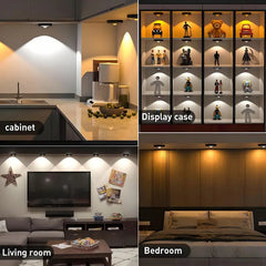 3 Light/6 Light Set, LED, Ultra-Thin 2Cm 0.7Inch, Remote Control, Lens, Rechargeable, Magnetic Installation, Cabinet Light, Display Case Light for Figurines, Black