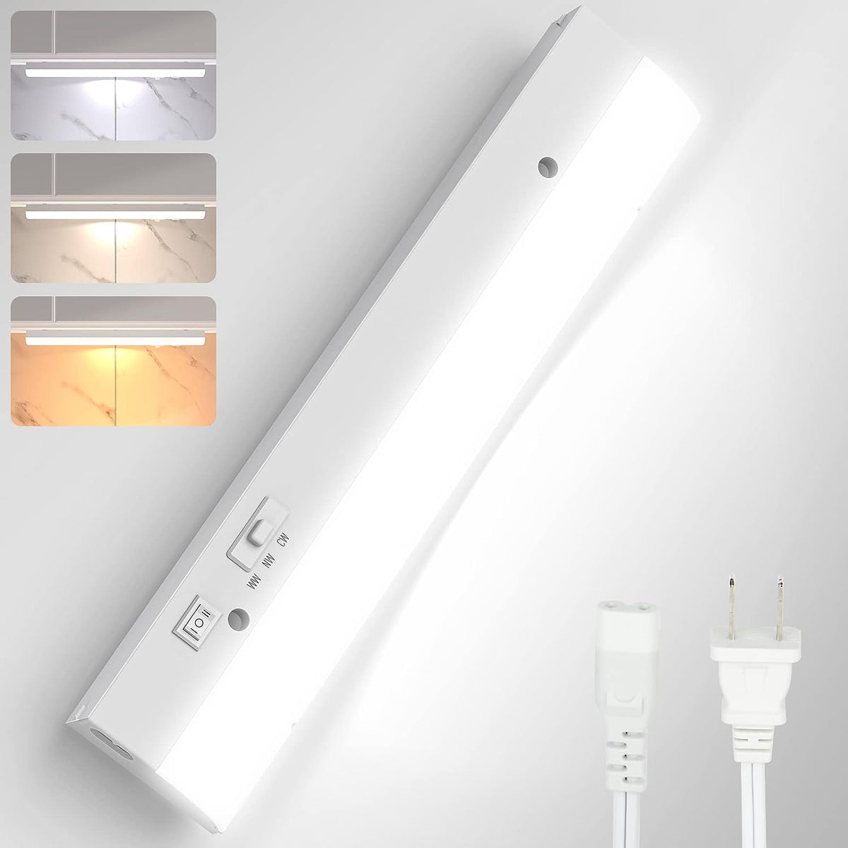 12 inch led Under Cabinet Task Lighting for Kitchen Plug-in Closet Light dimmable Under Cabinet Light 3 Color 3000K/4000K/5000K