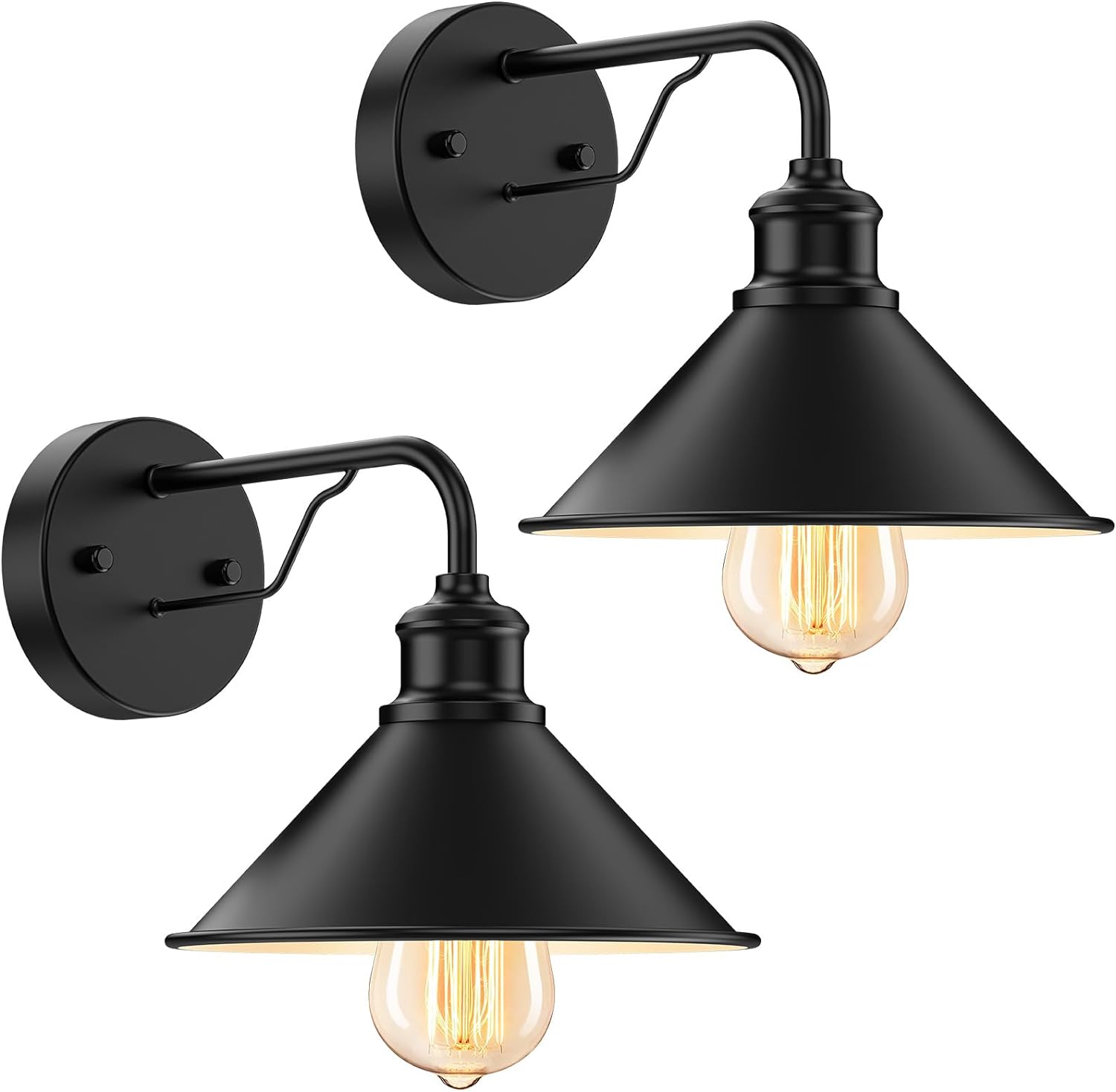 Vintage Festverdrahtete Wandleuchte 2er Set, Schwarze Metallleuchte, E26 Sockel Außen- oder Innenlampe