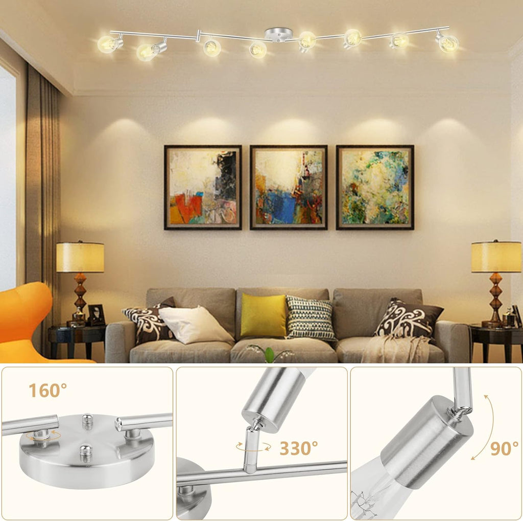 6 Lights LED Track Lighting Kit, Foldable Ceiling Spot Lighting with Flexibly Rotatable Head,GU10 Bulbs Not Included (Silver E26 Heads)