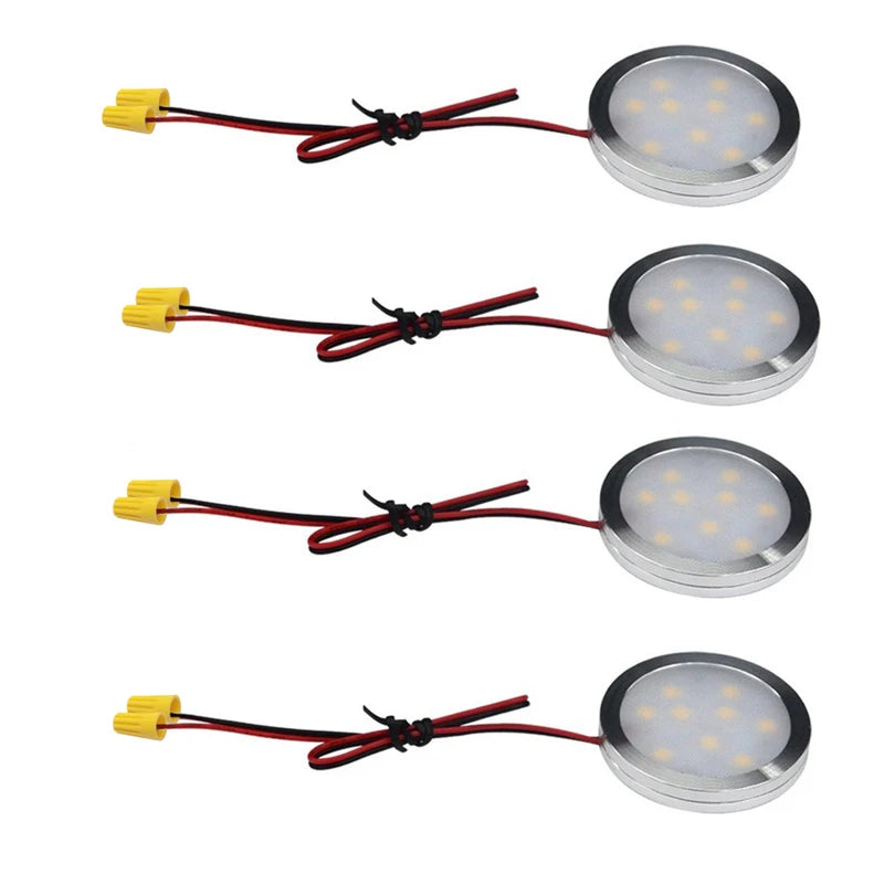 12 V LED-Unterbaubeleuchtung, schlankes Aluminium, 2 W, 30 cm, festverdrahtet, runde, flache Puck-Leuchten für die Beleuchtung von Küchentheken