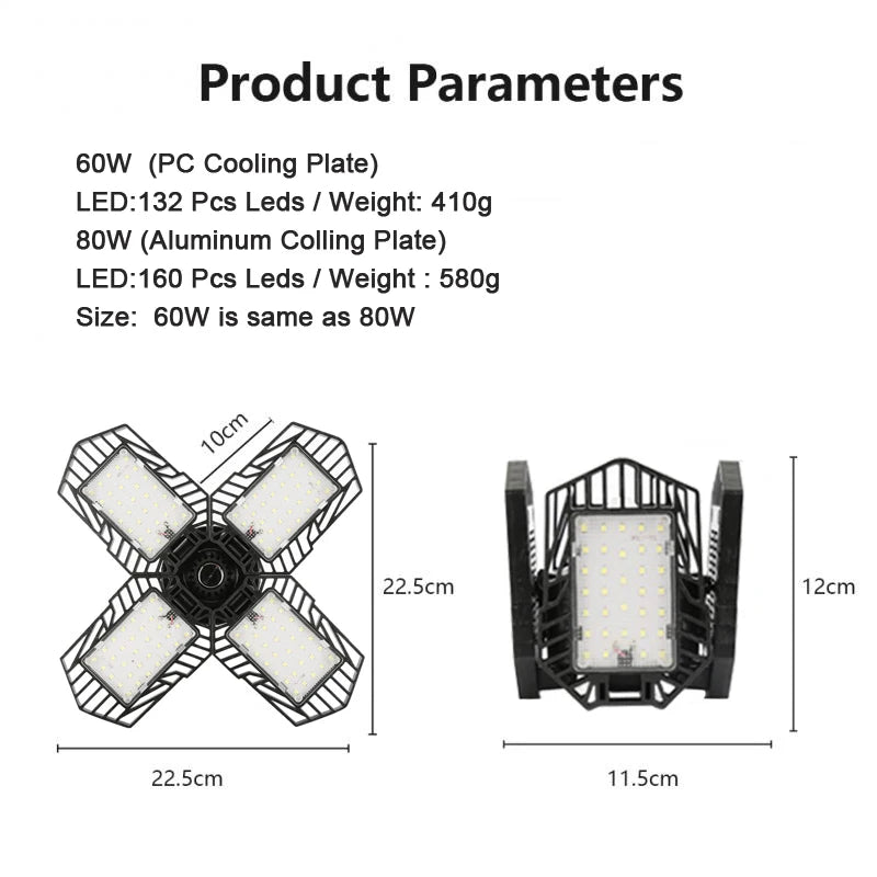 LED Garage Light E26/E27 Industrial Lamp110-265V High Bay Lighting Angle Adjustable 360° Deformable For Workshop Warehouse