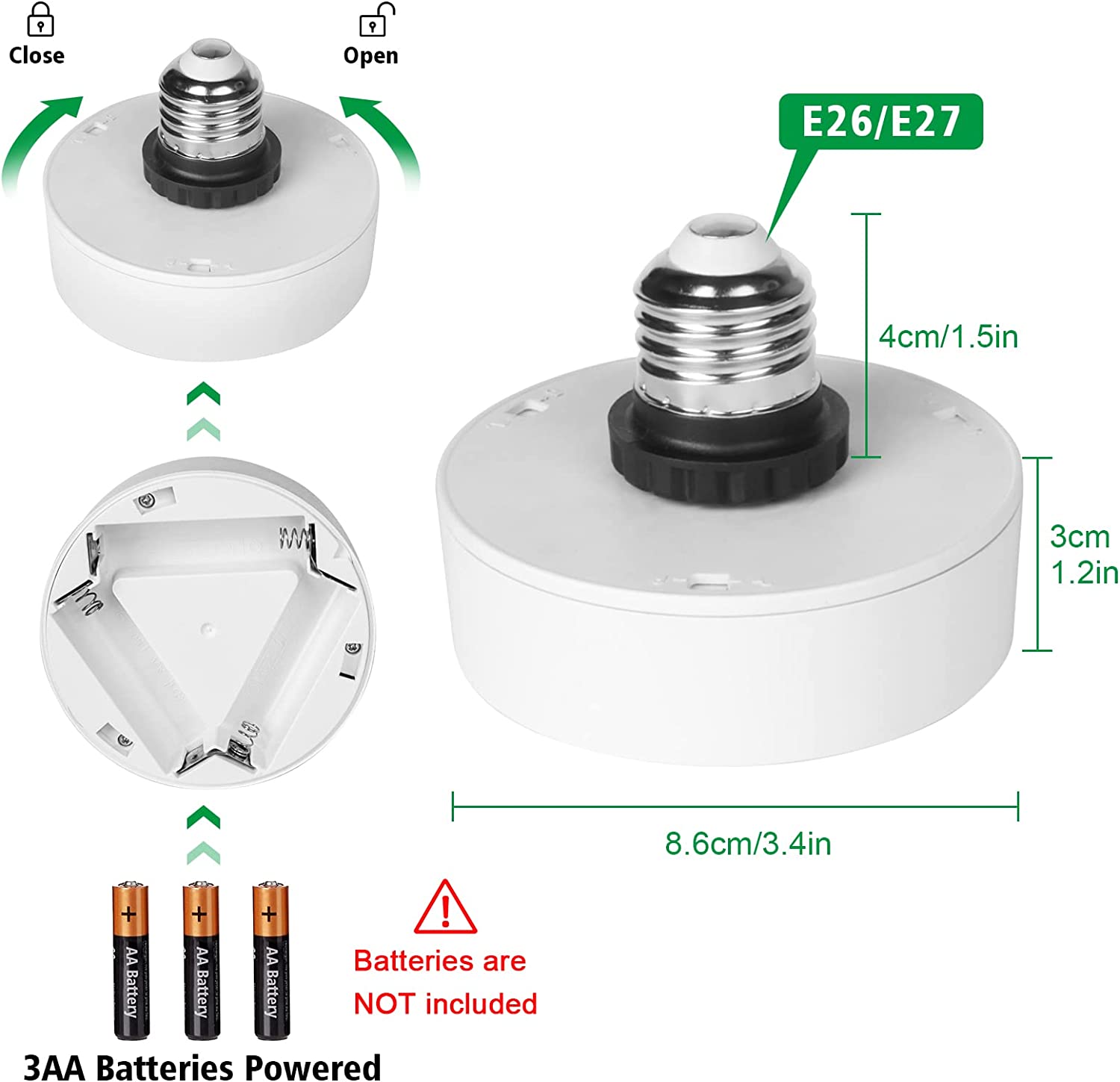 Puck-Leuchten zum Einschrauben, E26-Puck-Leuchten mit Fernbedienung, 2er-Pack batteriebetriebene Puck-Leuchten mit Einschraubsockel für nicht fest verdrahtete Wandleuchten (Batterien nicht im Lieferumfang enthalten)