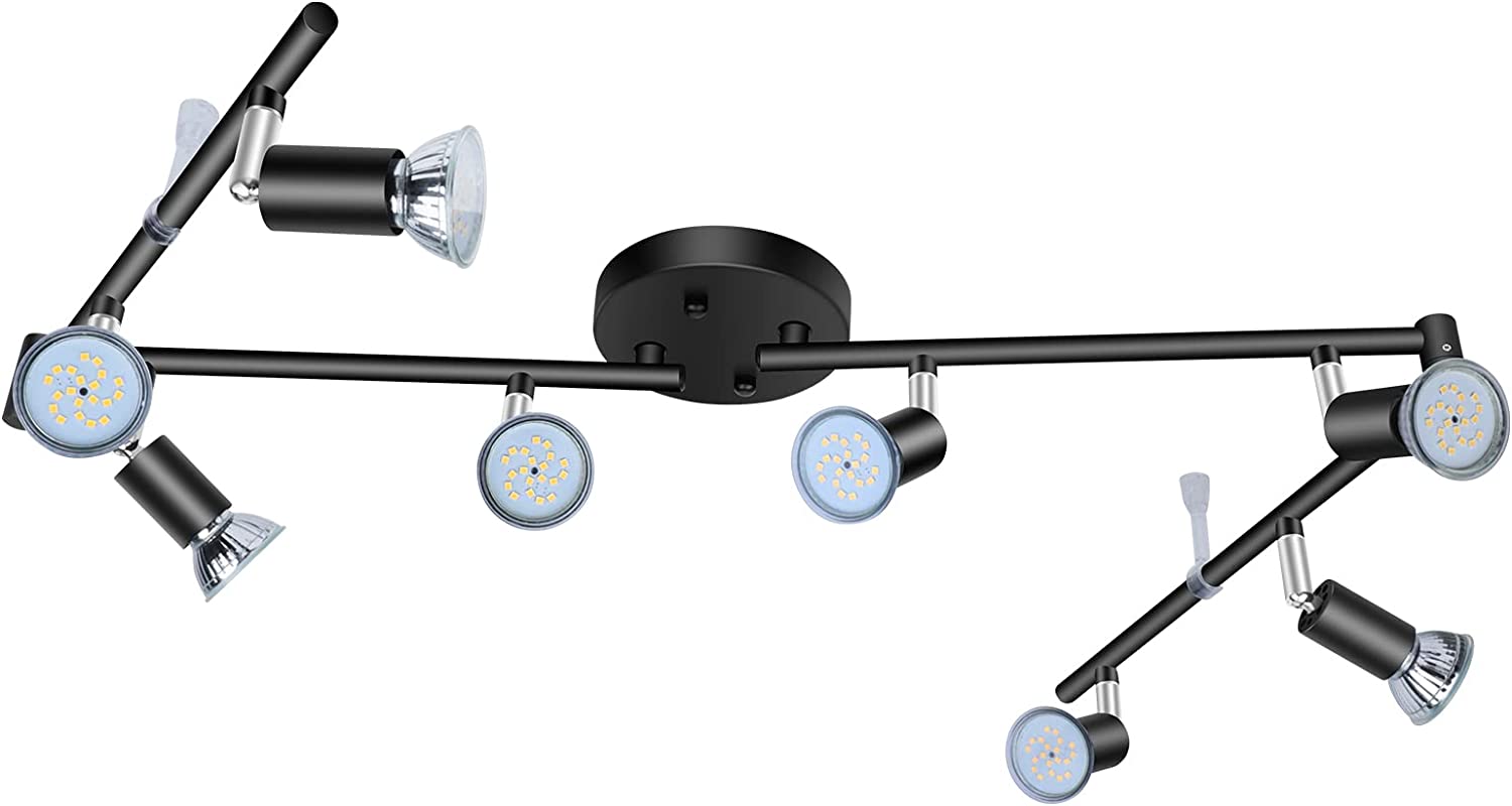 Kit d'éclairage sur rail à 8 lumières LED, éclairage de plafond pliable avec tête rotative flexible, éclairage sur rail pour cuisine, couloir, chambre, placard, ampoules GU10 non incluses (8 têtes argentées)