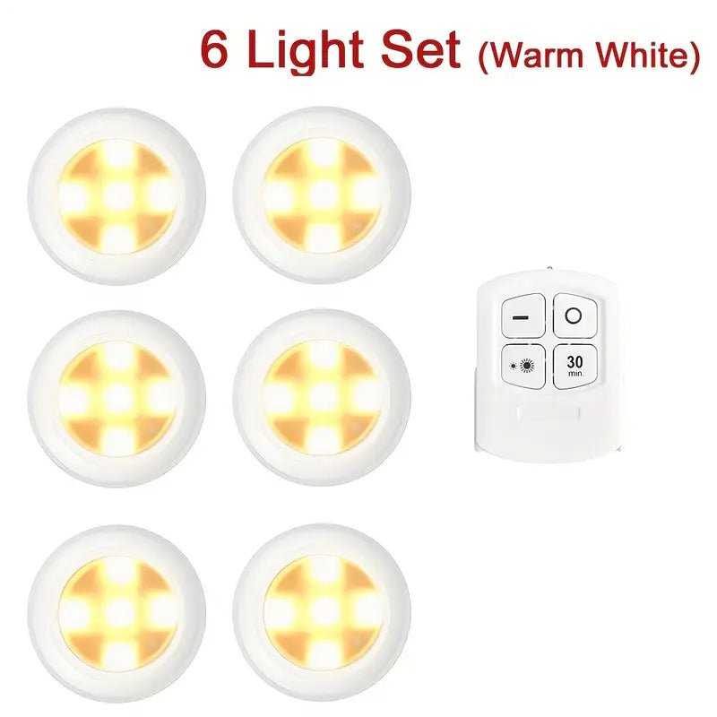 3-Light/6-Light LED Set, Remote Control, Battery-Powered, Warm White or Cool White Light Options, Cabinet Lights, Suitable for Kitchen Cabinets, Display Cabinets for Action Figures, Showcase Cabinets, Bedrooms, and Kitchens (Batteries Not Included)