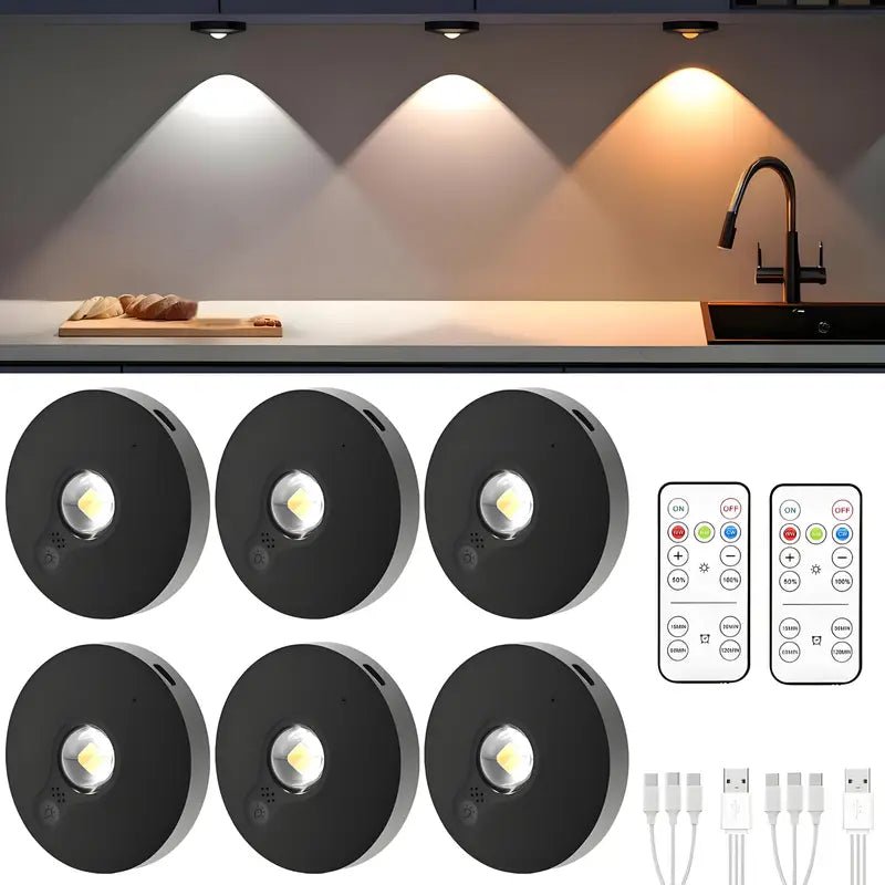 3 Light/6 Light Set, LED, Ultra-Thin 2Cm 0.7Inch, Remote Control, Lens, Rechargeable, Magnetic Installation, Cabinet Light, Display Case Light for Figurines, Black