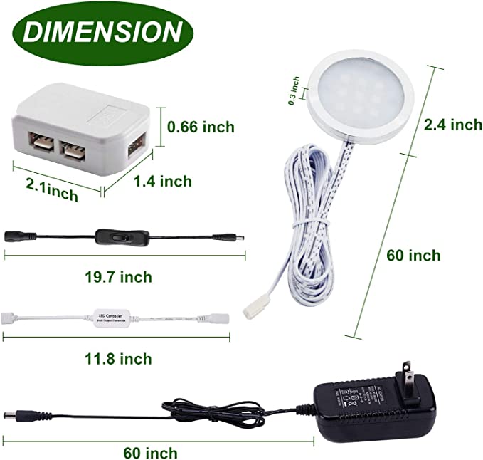 LED-Puck-Leuchten für unter den Schrank, Farbtemperatur einstellbar, Warmweiß, Doppelfarbe mit dimmbarer RF-Fernbedienung für stimmungsvolle Displaybeleuchtung in Küchenregalen (4 Lichter, 12 W)