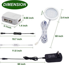 LED Under Cabinet Puck Lights Color Temperature Adjustable Warm+White Double Color with Dimmable RF Remote Controller for Kitchen Shelf Ambiance Display Lighting (4 Lights, 12W)