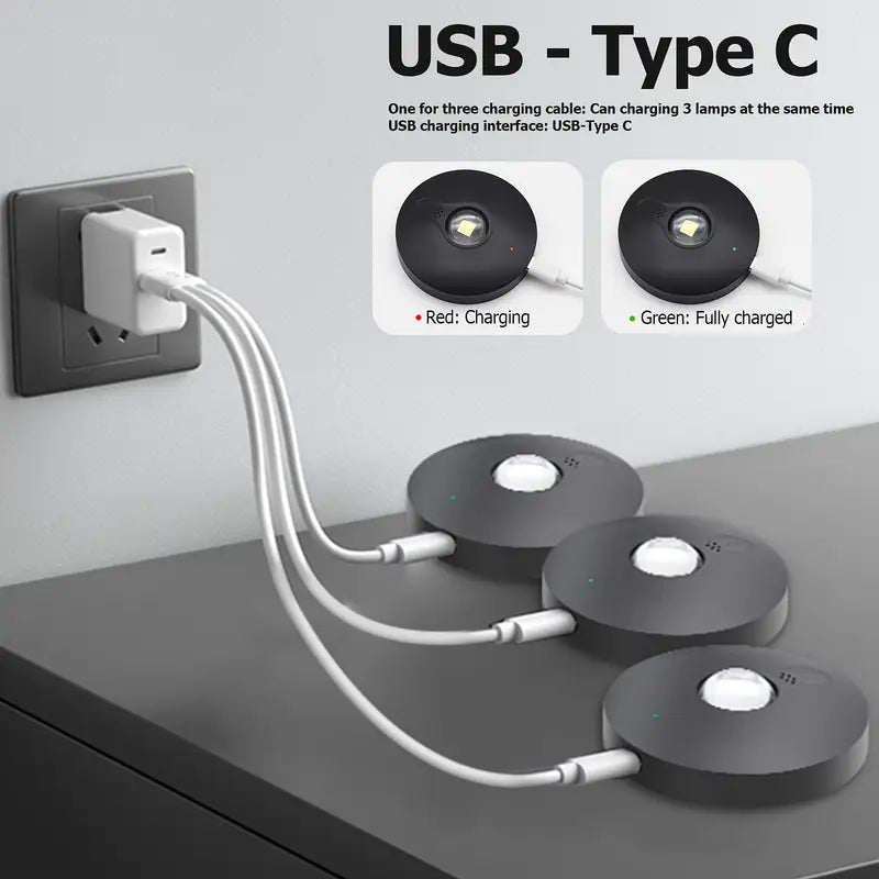 3 Light/6 Light Set, LED, Ultra-Thin 2Cm 0.7Inch, Remote Control, Lens, Rechargeable, Magnetic Installation, Cabinet Light, Display Case Light for Figurines, Black