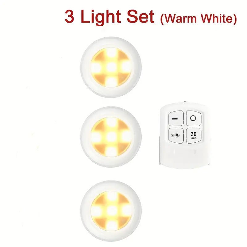 3-Light/6-Light LED Set, Remote Control, Battery-Powered, Warm White or Cool White Light Options, Cabinet Lights, Suitable for Kitchen Cabinets, Display Cabinets for Action Figures, Showcase Cabinets, Bedrooms, and Kitchens (Batteries Not Included)