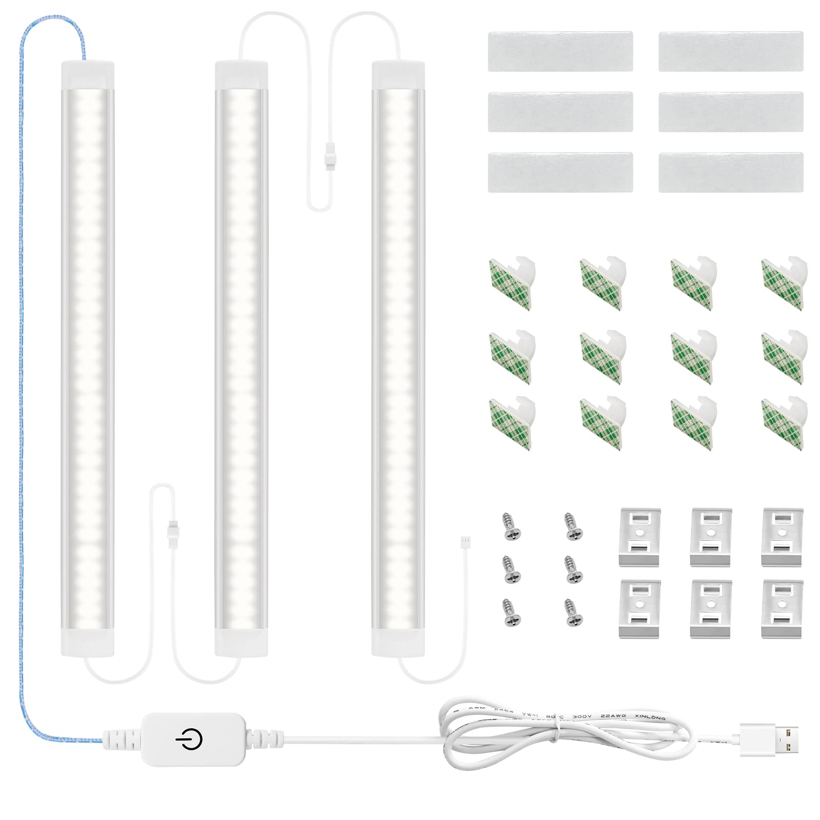 Éclairage LED sous armoire à intensité variable 3 couleurs, fonction mémoire, barre lumineuse de placard à LED HURYEE 11 pouces alimentée par USB, lumières sous comptoir pour cuisine, étagère, placard (2700K 4000K 6000K)