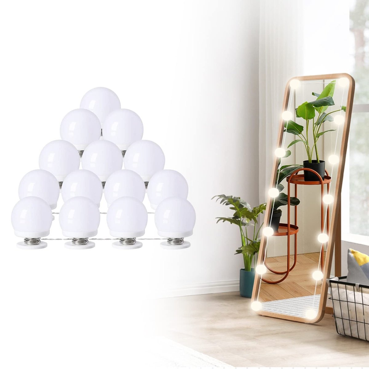 AIBOO LED Makeup Vanity Lights with 14 Dimmable Light Bulbs, Hollywood Style Cosmetic Mirror Lights, USB Cable, 3 Color Modes for Dressing Room Tabletop Bedroom - vanity light - AIBOO