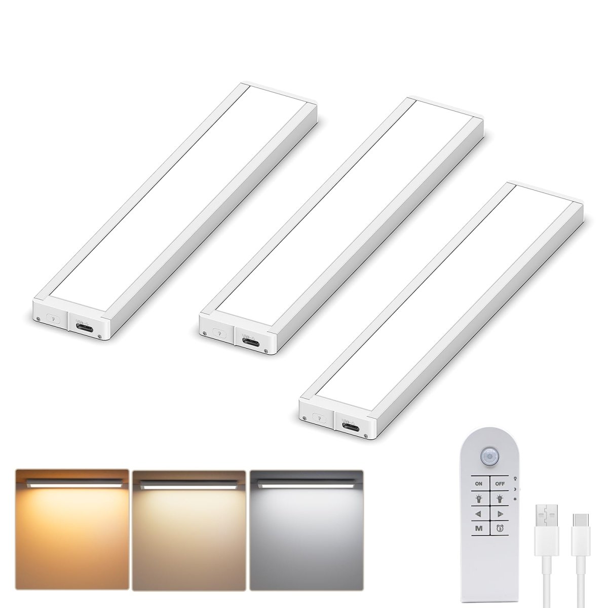 Under Counter Lights, 1800mAh Rechargeable Gun Safe Lights Motion Sensor Lights,3 Pack 8 inch Under Cabinet Lighting,3 Color Temperatures Magnetic Closet Lights for Kitchen, Stairs,Wardrobe - cabinet lights - AIBOO