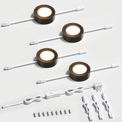 Swivel Puck Lights, Dimmable 120V LED Under Cabinet Lighting,Hardwired/Plug in for Kitchen, Closet, Display Cabinet, Shelf(Warm White/3000K) (Black, 4, Pack)