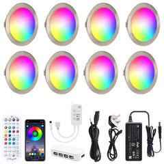 AIBOO RGB Under Cabinet Kitchen Lights 8 Pack,Downlights for Ceiling Colour Chang,Smart Under Cupboard Kitchen Lights Dimmable with Remote,Under Cabinet Light LED with Plug in or Hardwired [Energy Class E] - cabinet lights - AIBOO