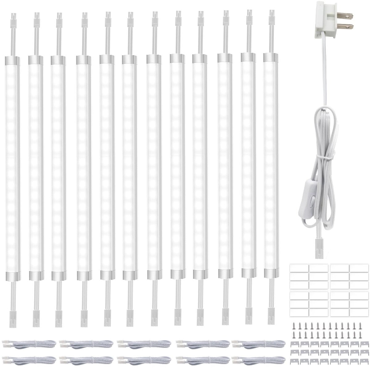 AIBOO Under Cabinet Lighting, Dimmable 12 inch Under Counter Lights, 120V Plug in & Hardwired, Linkable LED Closet Lights for Kitchen, Shelf, Workbench, Desk,Cupboard,Garage (12 PCS), Warm White 3000K - 120v cabinet lights - AIBOO