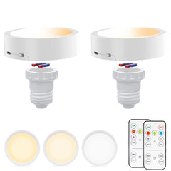 USB Rechargeable Light Bulb 2 Pack with Remote,Wireless E27 LED Light Bulb Dimmable Timer and 3 Color Temperatures,Puck Lights Bulbs E27 for Lamps,Wall Light,Home Indoor Lighting [Energy Class E] - light bulb - AIBOO