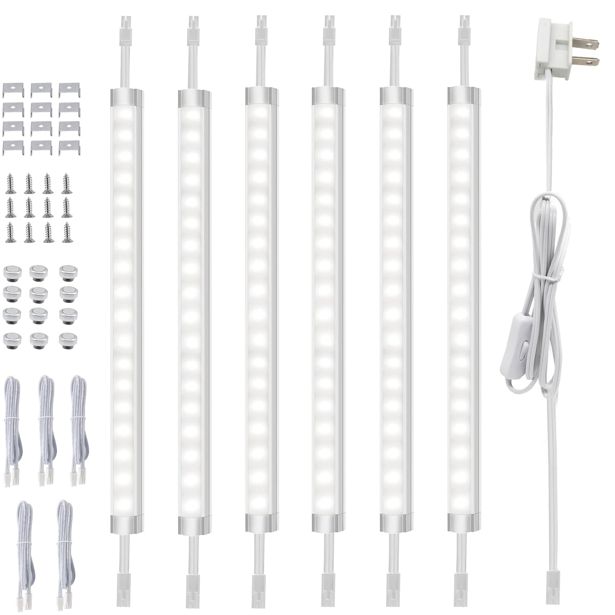 Under Cabinet Lighting, Dimmable 12 inch Under Counter Lights, 120V Plug in & Hardwired, Linkable LED Closet Lights for Kitchen, Shelf, Workbench, Desk,Cupboard,Garage (6 PCS),Cold White 6000K