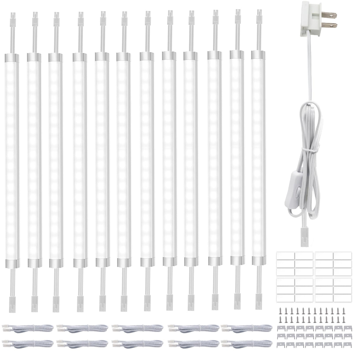 AIBOO Under Cabinet Lighting, Dimmable 12 inch Under Counter Lights, 120V Plug in & Hardwired, Linkable LED Closet Lights for Kitchen, Shelf, Workbench, Desk,Cupboard,Garage (12 PCS), Warm White 3000K OR Cold White 6000K
