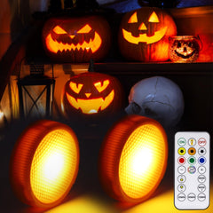 Halloween LED Pumpkin Lights - 2 - Pack with Remote Control & Timer, Battery - Operated Flameless RGB & Warm Orange Candles for Festive Decor - garden light - AIBOO
