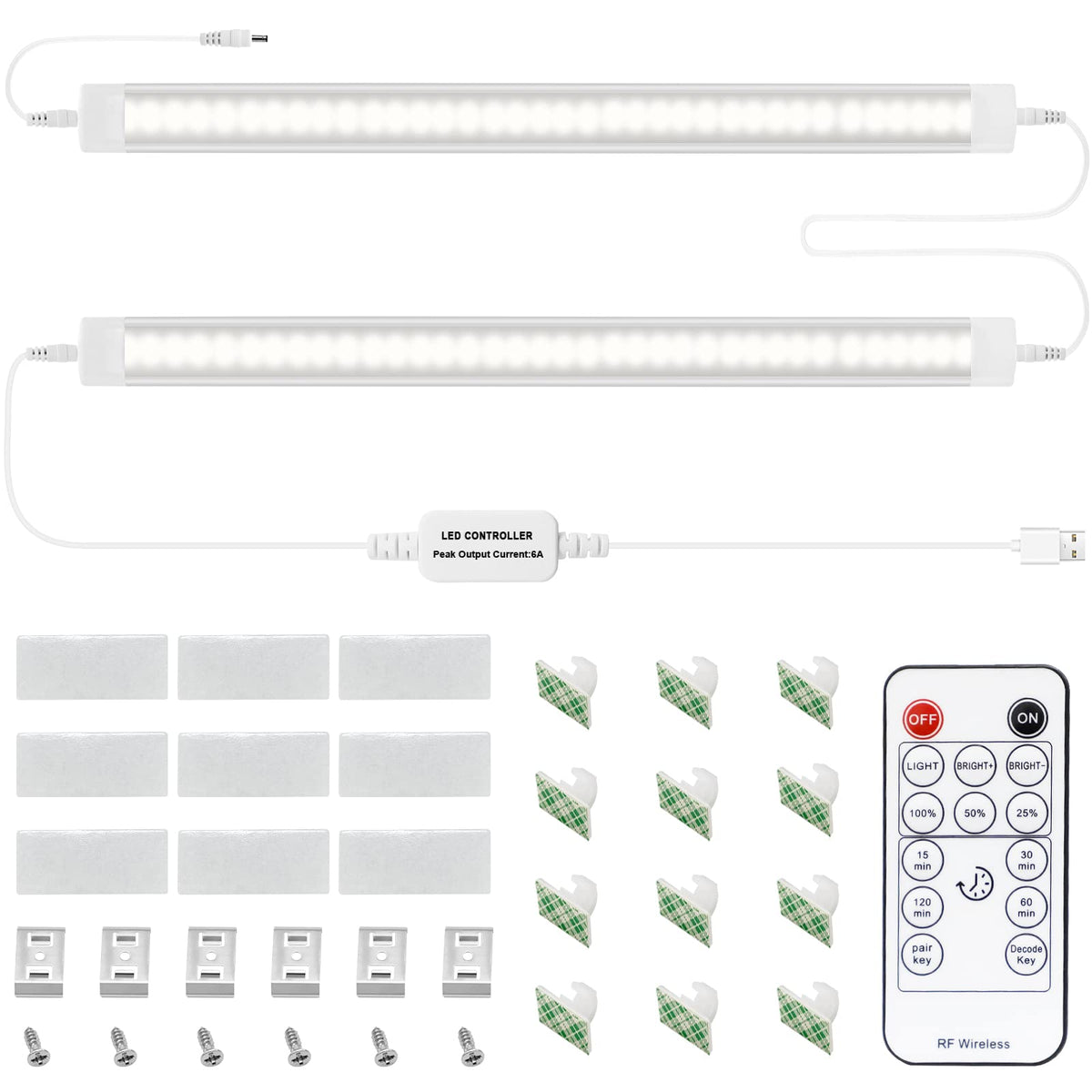 Under Cabinet Lights with Remote, Cabinet Strip Lights for Monitor, 30cm or 50cm USB Under Cupboard Lights with Timer, for Kitchen Display Shelf Curio Cabinet, Neutral White (4000K)