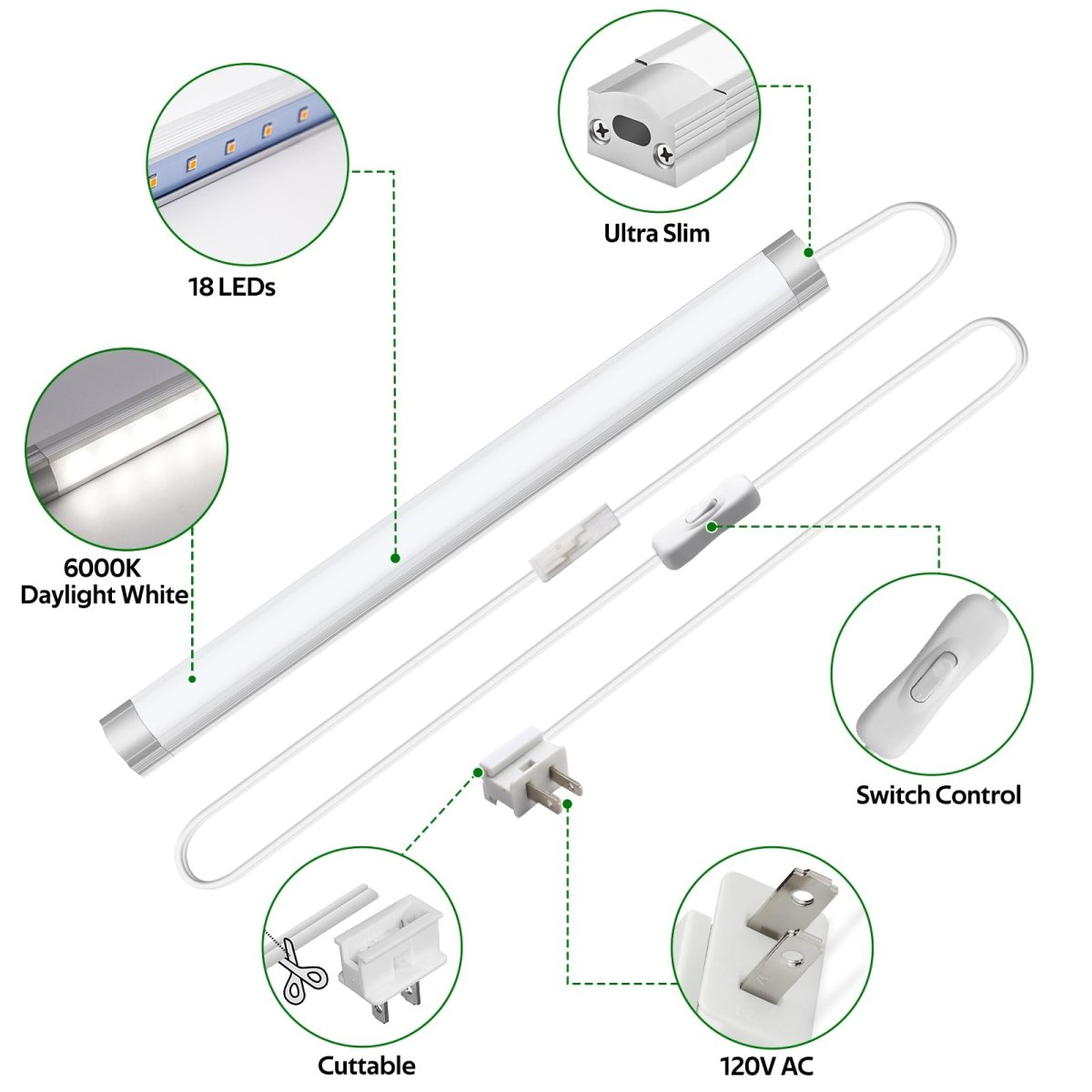 AIBOO Under Cabinet Lighting, Dimmable 12 inch Under Counter Lights, 120V Plug in & Hardwired, Linkable LED Closet Lights for Kitchen, Shelf, Workbench, Desk,Cupboard,Garage (12 PCS), Warm White 3000K - 120v cabinet lights - AIBOO