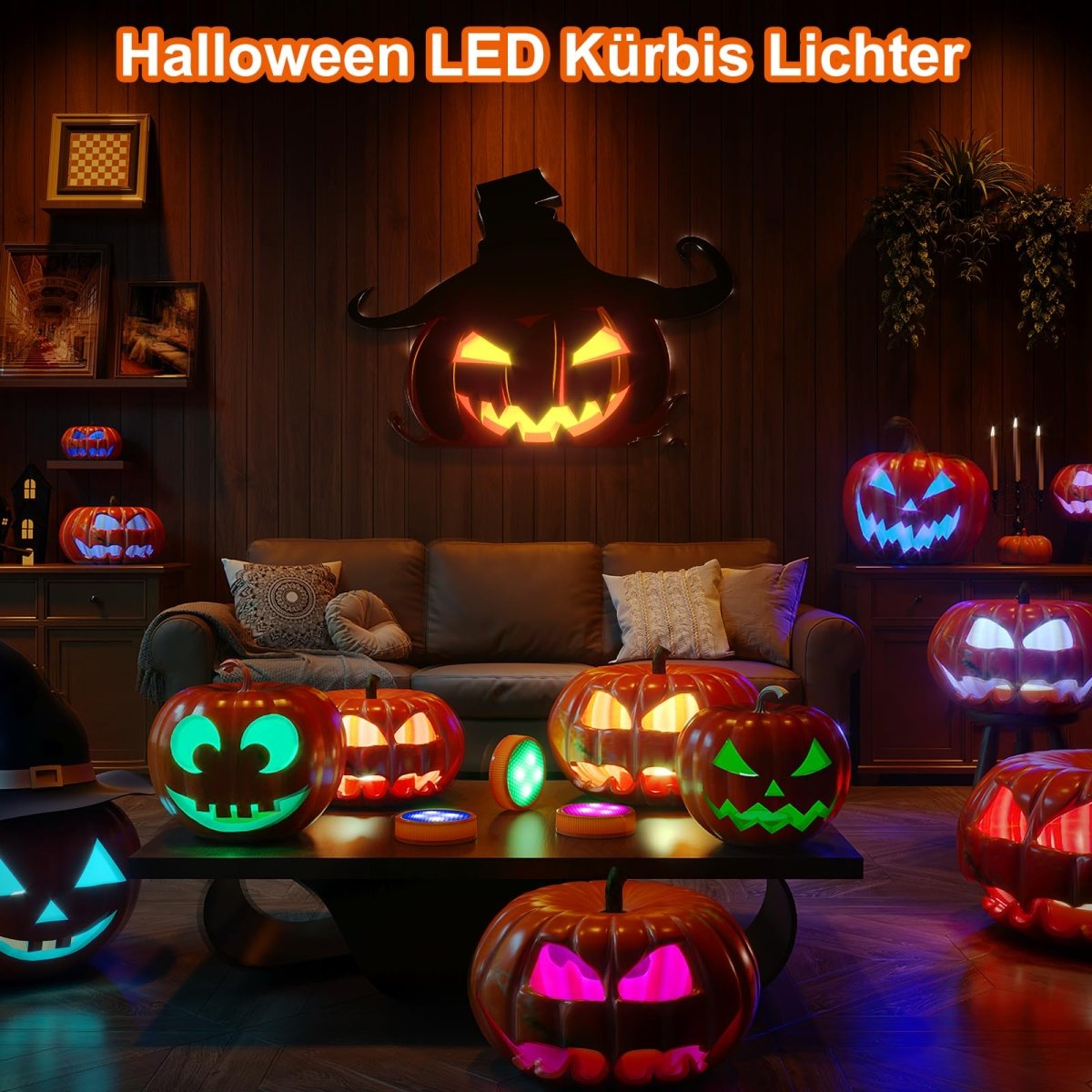 Halloween LED Pumpkin Lights - 2 - Pack with Remote Control & Timer, Battery - Operated Flameless RGB & Warm Orange Candles for Festive Decor - garden light - AIBOO