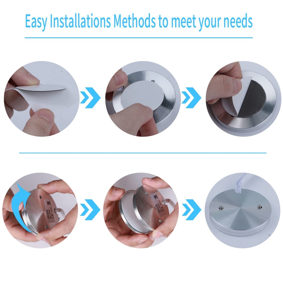 RGB Under Cabinet Lighting Kit,Color Changing LED Puck Light USB Powered Memory Function with Dimmable Switch Control Color Changing and Bright LEDs for Cabinet Counter Bedroom,Showcase,Closet - single light - AIBOO