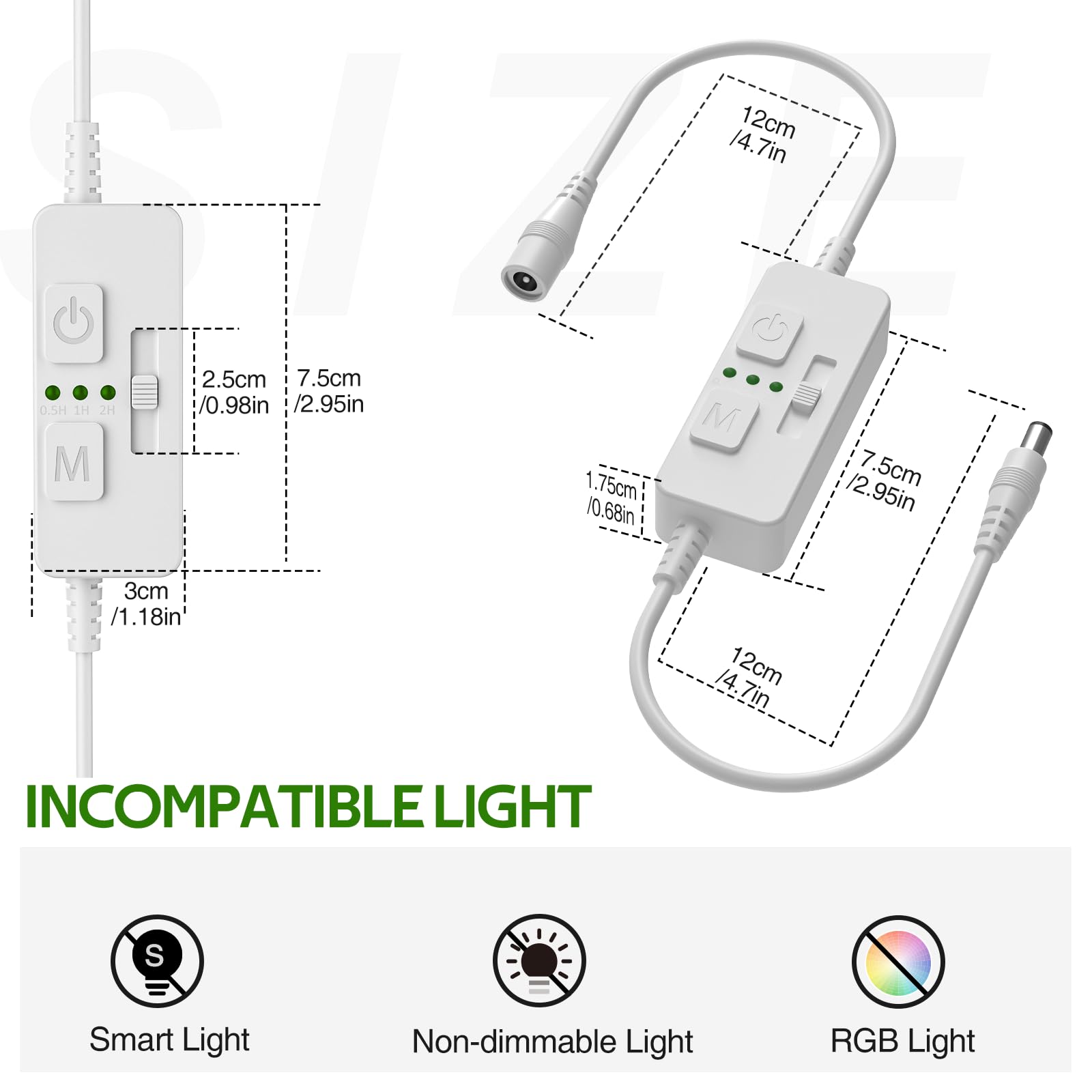 AIBOO Single Color Slider Dimmer with Timer - PWM 1pc DC 5V/12V/24V LED Controller, 36W Max, Slide Brightness Control & Auto-Off for LED Strip Lights, Closet, Counter, Aquarium Lighting