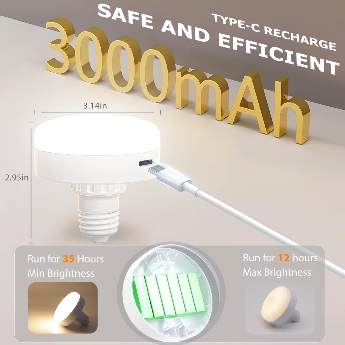 Led Buld Chargable Rechargeable 3000mAh RGB+CCT Dimmable E26 Light Bulbs (2-Pack) – AIBOO